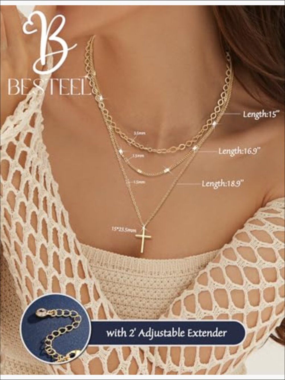 14K Gold Plated Layered Necklace Set with Paperclip Choker and Pendant - Picture 5 of 7